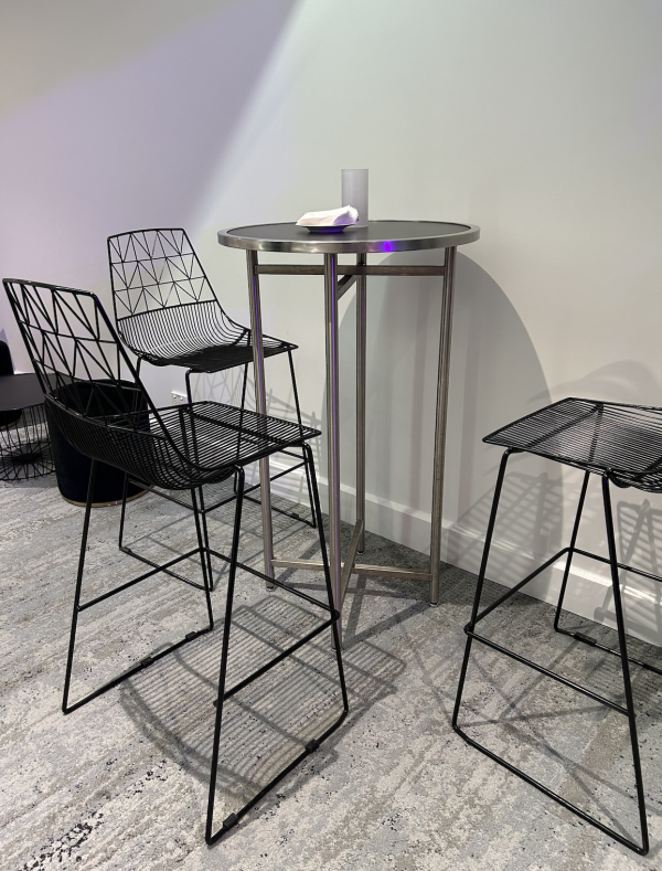 Black wire stools for cocktail event